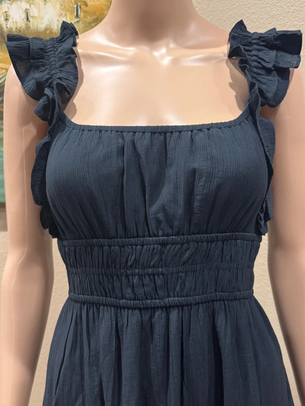 Abercrombie & Fitch Black Ruffled Strap Maxi Dress